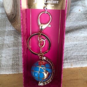 Juicy Couture Gold Tone & Blue Enamel  3D World Globe Bag Charm Globe Turns NIB